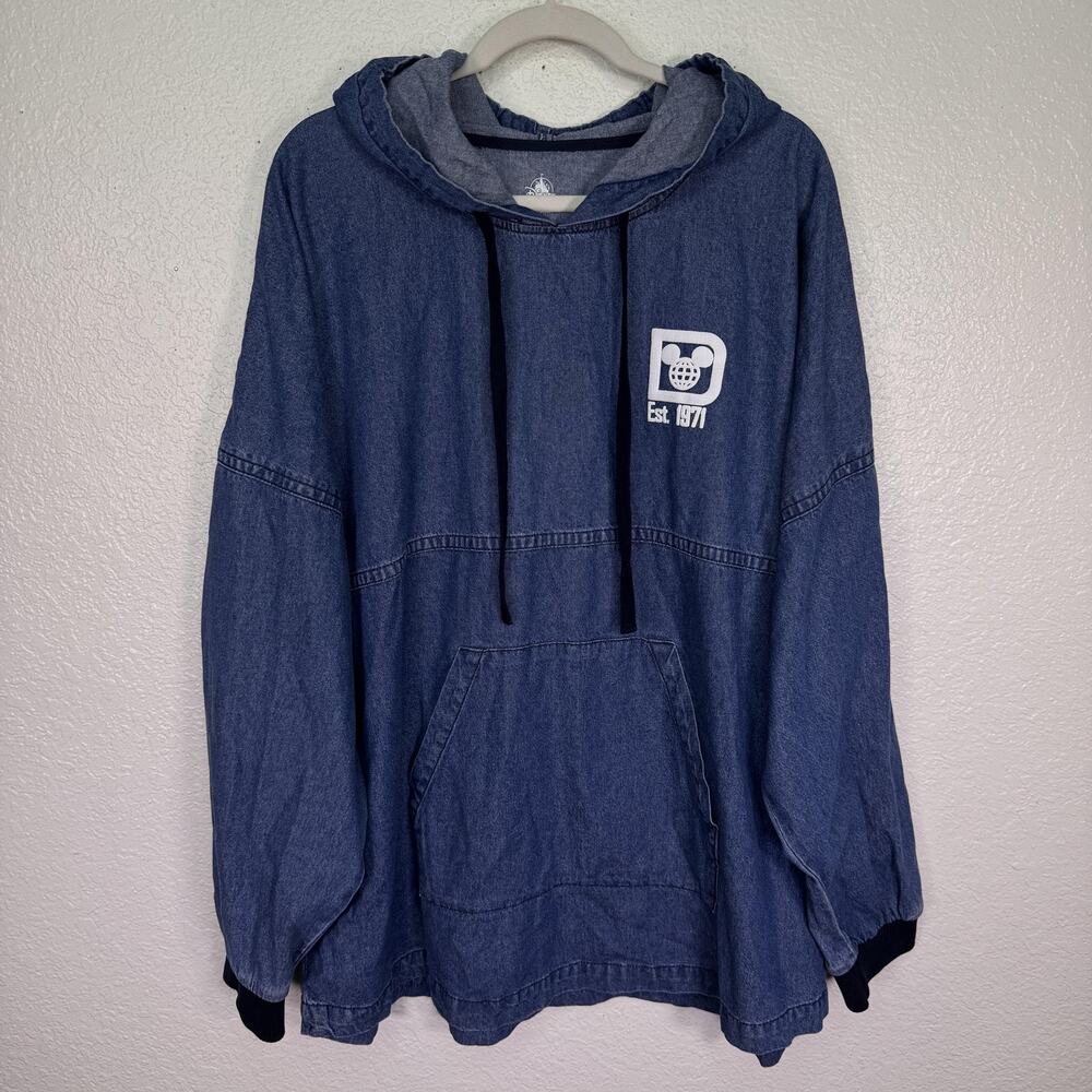 Disney Parks Spirit Jersey Jacket Womens XL Denim Hoodie Blue Walt Disney World - Picture 2 of 9